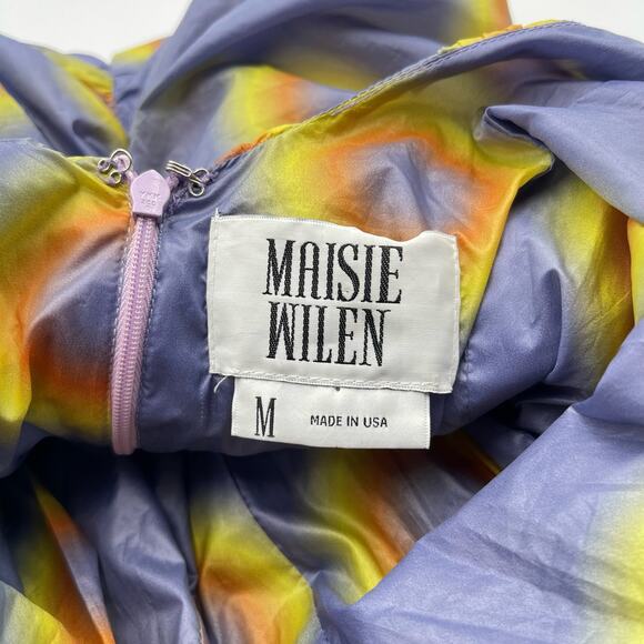 Maisie Wilen | Lady Miss Purple Yellow Ruched Low Back Polka Dot Midi Dress M - Picture 6 of 14